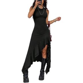 Women's Y2k Dress Sleeveless Ruffle Asymmetrical Hem Punk Mid Dresses Party Club Concert Going Out Dress in Saudi Arabia