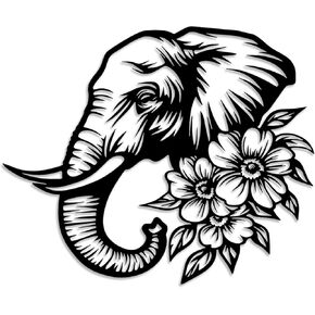 LIYOUYA Elephant Flower Metal Wall Decor - Rustic Farmhouse Room Decor Simple Black Wall Art Home Decor for Living Room, Bedroom, Dining Room, Garden, Courtyard (Black) in Kuwait