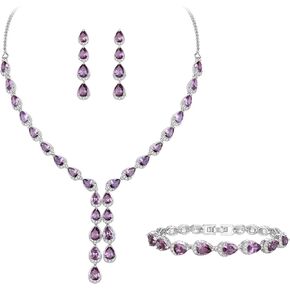 Crysdue Teardrop Wedding Jewelry Set for Brides Bridesmaid, Cubic Zirconia Gorgeous Y Shape Necklace Bracelet Dangle Earrings Set for Wedding Party Prom in Kuwait