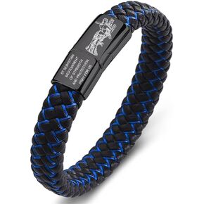 Saint Sebastian Bracelet for Men,Engraved ST Sebastian Cuff Bracelets Stainless Steel Genuine Leather Bangle Patron St Amulet Medal Protection Jewelry Catholic Gift in Kuwait