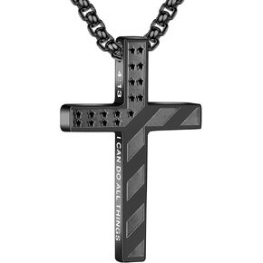 Easter Basket Stuffers - Cross Necklace for Men Boys, Stainless Steel American Flag Cross Pendant with Bible Verse, 24 Inches Chain - Religious Gifts for Men Boys with Baptism Christian in Kuwait