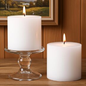 شموع عمودية بيضاء مقاس 10.16 سم × 10.16 سم، عبوتان، وقت احتراق طويل 200 ساعة تمامًا، شموع بيضاء كبيرة غير معطرة لديكور الرف، ديكور طاولة العطلات المنزلية، بدون دخان وبدون قطرات in Kuwait