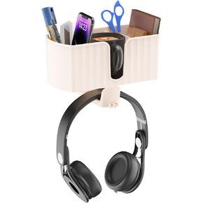 حامل أكواب مكتب 4 في 1 مع مساحة تخزين - حامل أكواب مثبت أسفل المكتب وشماعة سماعة رأس دوارة، فتحتين سلكيتين مدمجتين، حجرة تخزين قابلة للفصل للأكواب والهواتف والأقلام وملحقات سطح المكتب in Kuwait