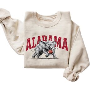 Alabama Elephant Football Sweatshirt – Vintage Sport Grey Crewneck Pullover – Retro Game Day Apparel for Men & Women in Kuwait