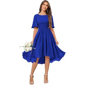 فساتين وصيفة الشرف قصيرة للنساء من الشيفون بطول الركبة Ruched A Line ثوب سهرة رسمي in Kuwait