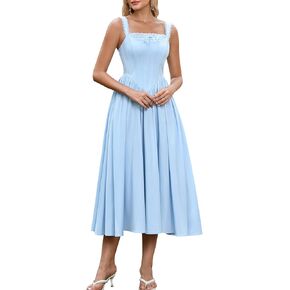 EYNMIN Floral Corset Midi Wedding Guest Dresses for Women 2026 Spring Summer Milkmaid Dress Lace Up Flowy A Line Sundress in Kuwait