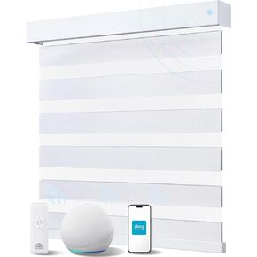 Smart Zebra Blinds for Windows, Alexa Motorized Blinds with Remote Control, Automatic Electric Power Zebra Shades for Indoor Windows (23" W x 72" H, White) in Kuwait