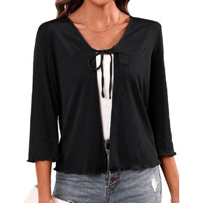 سترة نسائية من Aiboria متماسكة مضلعة تتغاضى عن 3/4 كم وربطة عنق أمامية بوليرو خفيفة الوزن S-XXL in Kuwait