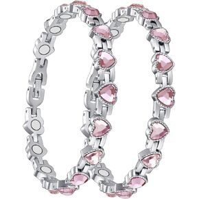 Copper Brecelet for Women, 99.99% Solid Pure Megneetic Bangle Arthritis, Effective Neodymium Lympunclog, Titanium Steel Wirstbband, Natural Unique Gemstone, Adjustable, 2 PCS, Pink Crystal in Saudi Arabia