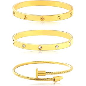 3-Piece Gold Bracelet Set for Women, Titanium Steel Layered Stackable Bangle Bracelets Chain, Dainty Jewelry Gift Set for Her in Saudi Arabia