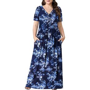 Plus Size Maxi Dresses for Women Summer Casual Short Sleeve Long Dress with Pockets 1X-5X in Kuwait