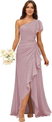 فساتين وصيفة العروس بكتف واحد من ForElise للنساء من الشيفون والكشكشة حورية البحر فستان سهرة رسمي in Kuwait