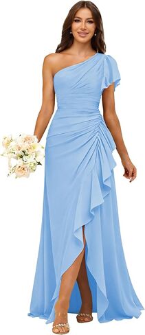 فساتين وصيفة العروس بكتف واحد من ForElise للنساء من الشيفون والكشكشة حورية البحر فستان سهرة رسمي in Kuwait