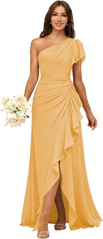 فساتين وصيفة العروس بكتف واحد من ForElise للنساء من الشيفون والكشكشة حورية البحر فستان سهرة رسمي in Kuwait