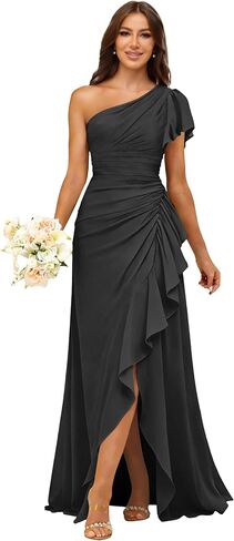 فساتين وصيفة العروس بكتف واحد من ForElise للنساء من الشيفون والكشكشة حورية البحر فستان سهرة رسمي in Kuwait