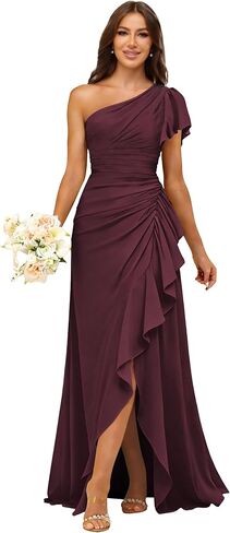 فساتين وصيفة العروس بكتف واحد من ForElise للنساء من الشيفون والكشكشة حورية البحر فستان سهرة رسمي in Kuwait