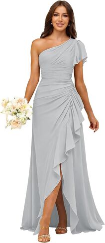 فساتين وصيفة العروس بكتف واحد من ForElise للنساء من الشيفون والكشكشة حورية البحر فستان سهرة رسمي in Kuwait