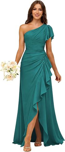 فساتين وصيفة العروس بكتف واحد من ForElise للنساء من الشيفون والكشكشة حورية البحر فستان سهرة رسمي in Kuwait