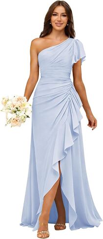 فساتين وصيفة العروس بكتف واحد من ForElise للنساء من الشيفون والكشكشة حورية البحر فستان سهرة رسمي in Kuwait