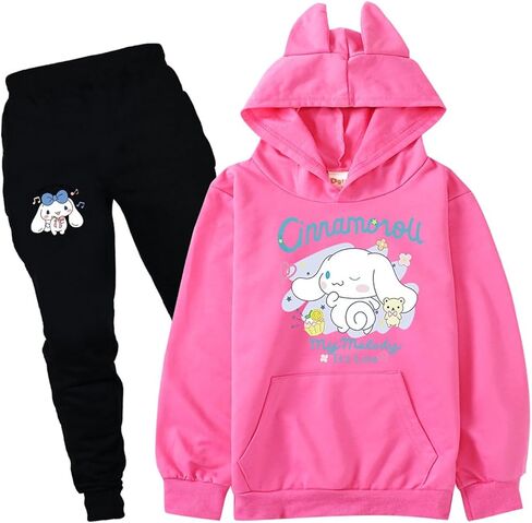 Cartoon Hoodie Sweatshirt and Sweatpants 2 Piece Outfits Petite Women Girls Hooded Pullover Sweatsuits Jogger Sets in Kuwait