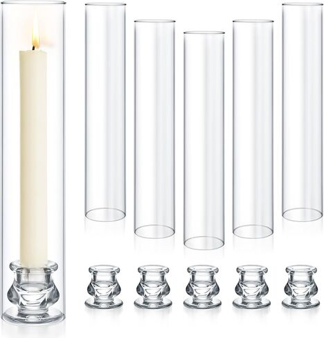 24 Set Hurricane Glass Candlestick Holders 12.6" Two Side Open Glass Candle Holders and 2.2" Taper Candlesticks Holder Bulk for Table Centerpiece Wedding Christmas Home Decor in Kuwait