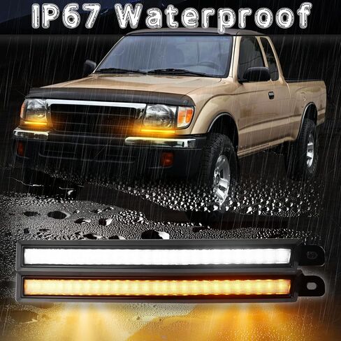 المصد الأمامي لضوء النهار LED لسيارة Toyota Tacoma 1998 1999 2000 | إشارة انعطاف متسلسلة كهرمانية، ضوء DRL أبيض وضوء ضباب | استبدال دعامة حشو المصد العلوي للجانب الأمامي in Saudi Arabia