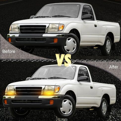 المصد الأمامي لضوء النهار LED لسيارة Toyota Tacoma 1998 1999 2000 | إشارة انعطاف متسلسلة كهرمانية، ضوء DRL أبيض وضوء ضباب | استبدال دعامة حشو المصد العلوي للجانب الأمامي in Saudi Arabia