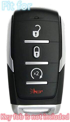 غطاء مفتاح التحكم عن بعد الذكي من السيليكون متوافق مع 2021 2020 2019 Ram 1500 رقم الجزء: 68291689AD (4 أزرار) (أسود + أسود) in Kuwait