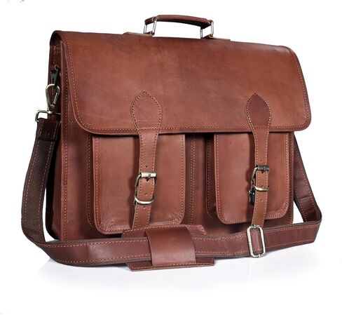 17.5 Inch Men’s Buffalo Leather Laptop Messenger Bag with Padded Laptop Sleeve, Rustic Brown Full Grain Office Shoulder Bag with Multiple Compartments, Professional Crossbody Briefcase for Travel | Buffalo Leather Bag in Saudi Arabia