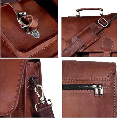 17.5 Inch Men’s Buffalo Leather Laptop Messenger Bag with Padded Laptop Sleeve, Rustic Brown Full Grain Office Shoulder Bag with Multiple Compartments, Professional Crossbody Briefcase for Travel | Buffalo Leather Bag in Saudi Arabia