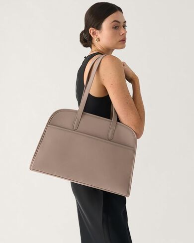 Work Tote Bags for Women 15.6 Inch - Laptop Tote Bag with Zip Compartments - Briefcase for Women Professional for Computer - Large PU Leather Office Purse - Taupe in Saudi Arabia