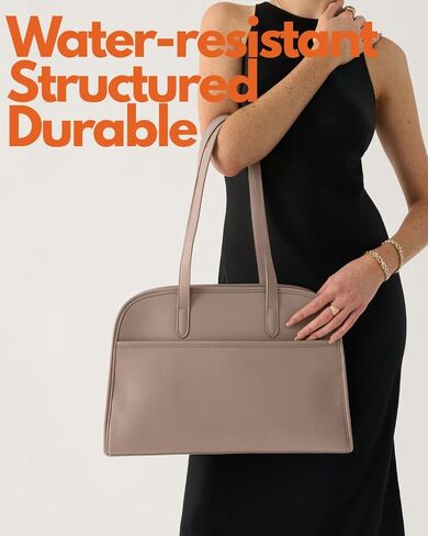 Work Tote Bags for Women 15.6 Inch - Laptop Tote Bag with Zip Compartments - Briefcase for Women Professional for Computer - Large PU Leather Office Purse - Taupe in Saudi Arabia