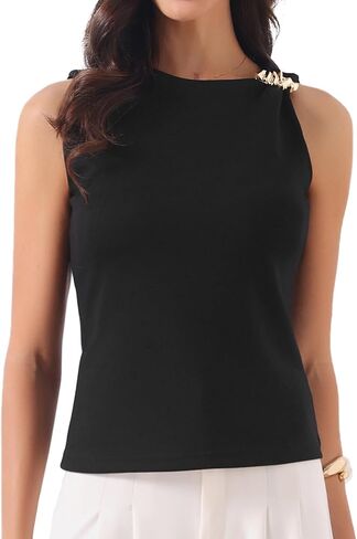Allegra K Sleeveless Tops for Women 2026 Summer Slim Fit Shirts Shoulder Embellishments Going Out Tank Top in Saudi Arabia