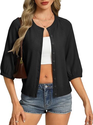 GRACE KARIN Womens Puff Short Sleeve Cardigans, Lightweight Cropped Cardigan, Button Up Knit Shirts Sweater Tops in Saudi Arabia