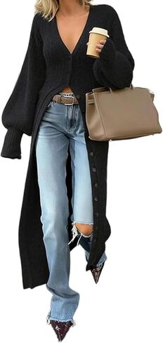 Women Long Sleeve Open Front Knit Long Cardigan in Saudi Arabia