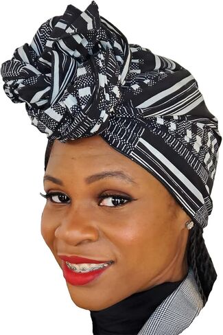 Dupsie's Black and white Kente African Print Head Wrap in Kuwait
