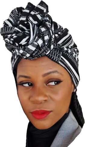 Dupsie's Black and white Kente African Print Head Wrap in Kuwait