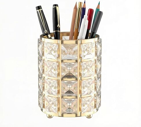 حامل أقلام كريستال YAGELI للمكتب، منظم مكتب أنيق ذهبي أو فضي - ملحقات مكتب حديثة، حامل أقلام رصاص لديكور المنزل والمكتب والهدايا (ذهبي) in Kuwait