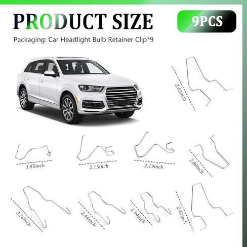 9PCS Car Headlight Retaining Clip with 9 Size,H1 H3 H4 H7 Headlight Bulb Retainer Clip for Shock Absorption,Portable Headlights Clips Spring Clamps Car Accessories for Cars,SUVs in Kuwait