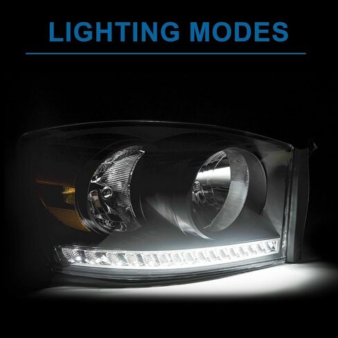 Headlights LED fit Dodge Ram 1500 2500 3500 2006-2008 LED DRL Head Lights Assembly Compatible 2007 2009 with Black Housing Halogen Headlamps Amber Reflector in Kuwait