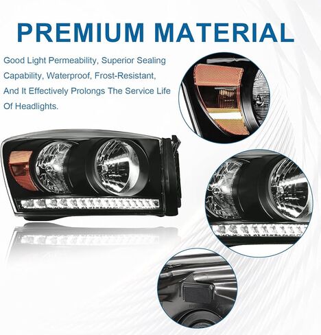 Headlights LED fit Dodge Ram 1500 2500 3500 2006-2008 LED DRL Head Lights Assembly Compatible 2007 2009 with Black Housing Halogen Headlamps Amber Reflector in Kuwait