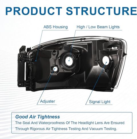 Headlights LED fit Dodge Ram 1500 2500 3500 2006-2008 LED DRL Head Lights Assembly Compatible 2007 2009 with Black Housing Halogen Headlamps Amber Reflector in Kuwait