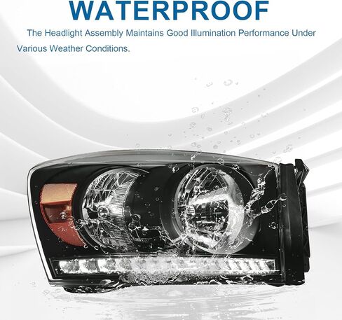 Headlights LED fit Dodge Ram 1500 2500 3500 2006-2008 LED DRL Head Lights Assembly Compatible 2007 2009 with Black Housing Halogen Headlamps Amber Reflector in Kuwait