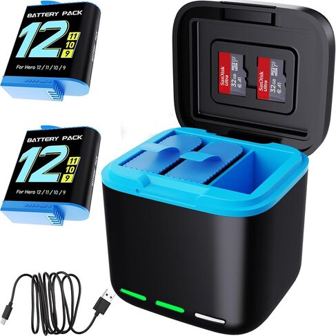 Fast Charger for GoPro Hero 12/11/10/9, Triple Slot USB Charging Case with Type-C Cord Batteries Carry Case Fully Compatible with Original Go Pro 12 11 10 9 in Saudi Arabia