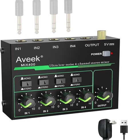Aveek 10 Channel Mixer - Mini 10 Stereo Audio Mixer، ضوضاء منخفضة للخلط الفرعي الدقيق، إدخال / إخراج TRS مقاس 1/4 بوصة مثالي للميكروفونات / الجيتار / الجهير / المسرح in Kuwait