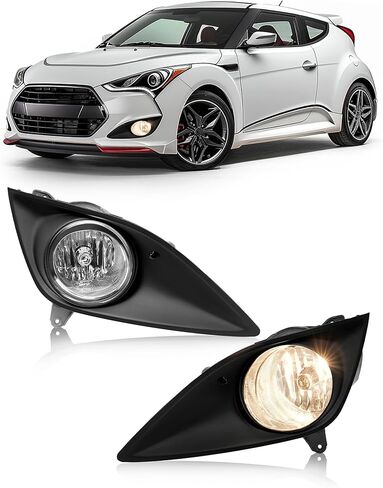 زوج من مصابيح الضباب HECASA مع إطار متوافق مع 2013-2017 Hyundai Veloster Turbo Front Bumper Clear Lens Fog Lamp أسود الحافة اليسرى واليمنى لاستبدال HY2593153 HY2592153 HY1038140 HY1039140 in Saudi Arabia