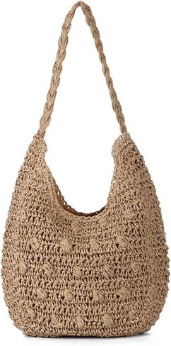حقيبة الشاطئ من Freie Liebe Summer Straw للنساء حقيبة كتف منسوجة ومحفظة هوبو للسفر وعطلات العطلات in Kuwait