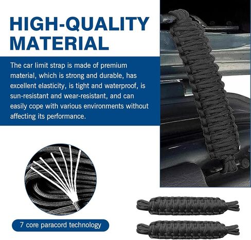 2 PCS Door Limit Straps, Windproof Door Panel Anti-collision Protection Locator, Heavy-duty Parachute Rope Hand-woven Straps, Compatible with Jeep Wrangler CJ YJ TJ JK JKU JL (Black) in Saudi Arabia