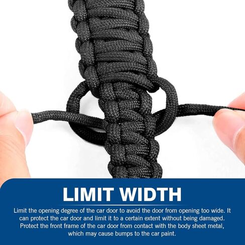 2 PCS Door Limit Straps, Windproof Door Panel Anti-collision Protection Locator, Heavy-duty Parachute Rope Hand-woven Straps, Compatible with Jeep Wrangler CJ YJ TJ JK JKU JL (Black) in Saudi Arabia