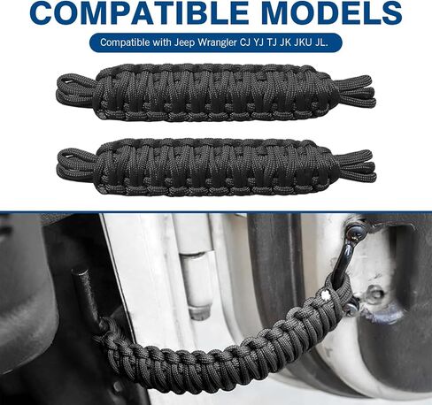 2 PCS Door Limit Straps, Windproof Door Panel Anti-collision Protection Locator, Heavy-duty Parachute Rope Hand-woven Straps, Compatible with Jeep Wrangler CJ YJ TJ JK JKU JL (Black) in Saudi Arabia